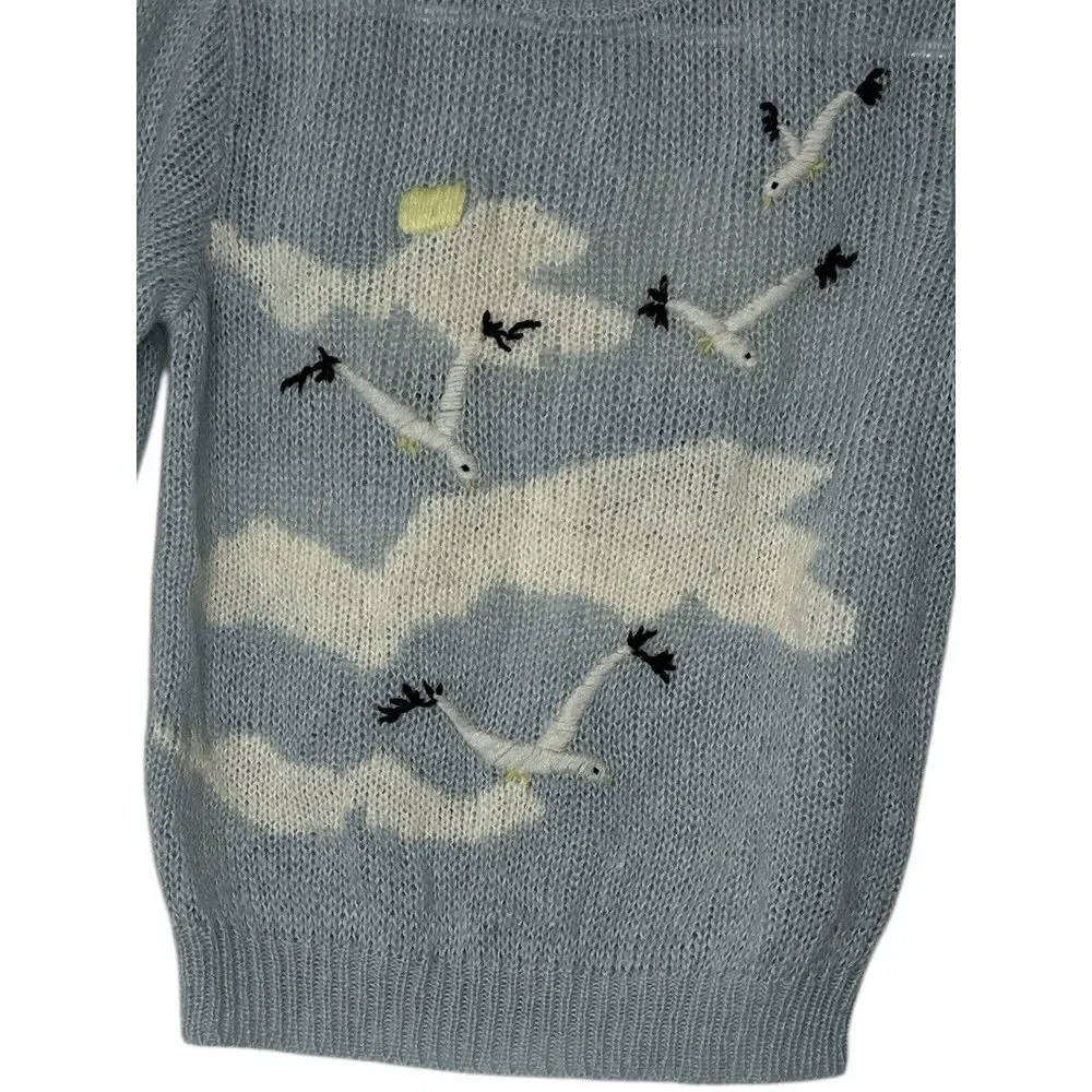 Vintage Ades Of California Women's Sweater XL Birds Cloud Beach Outdoor Y2K Blue - Picture 7 of 10